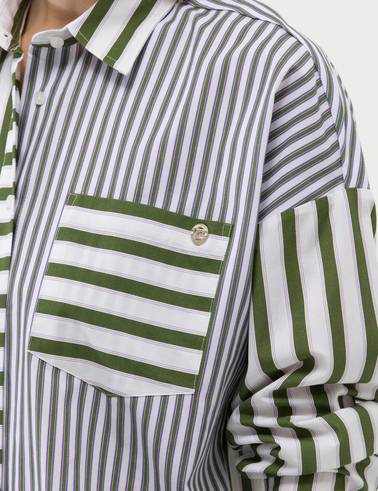 Yeşil Çizgili Oversize Uzun Kollu Gömlek