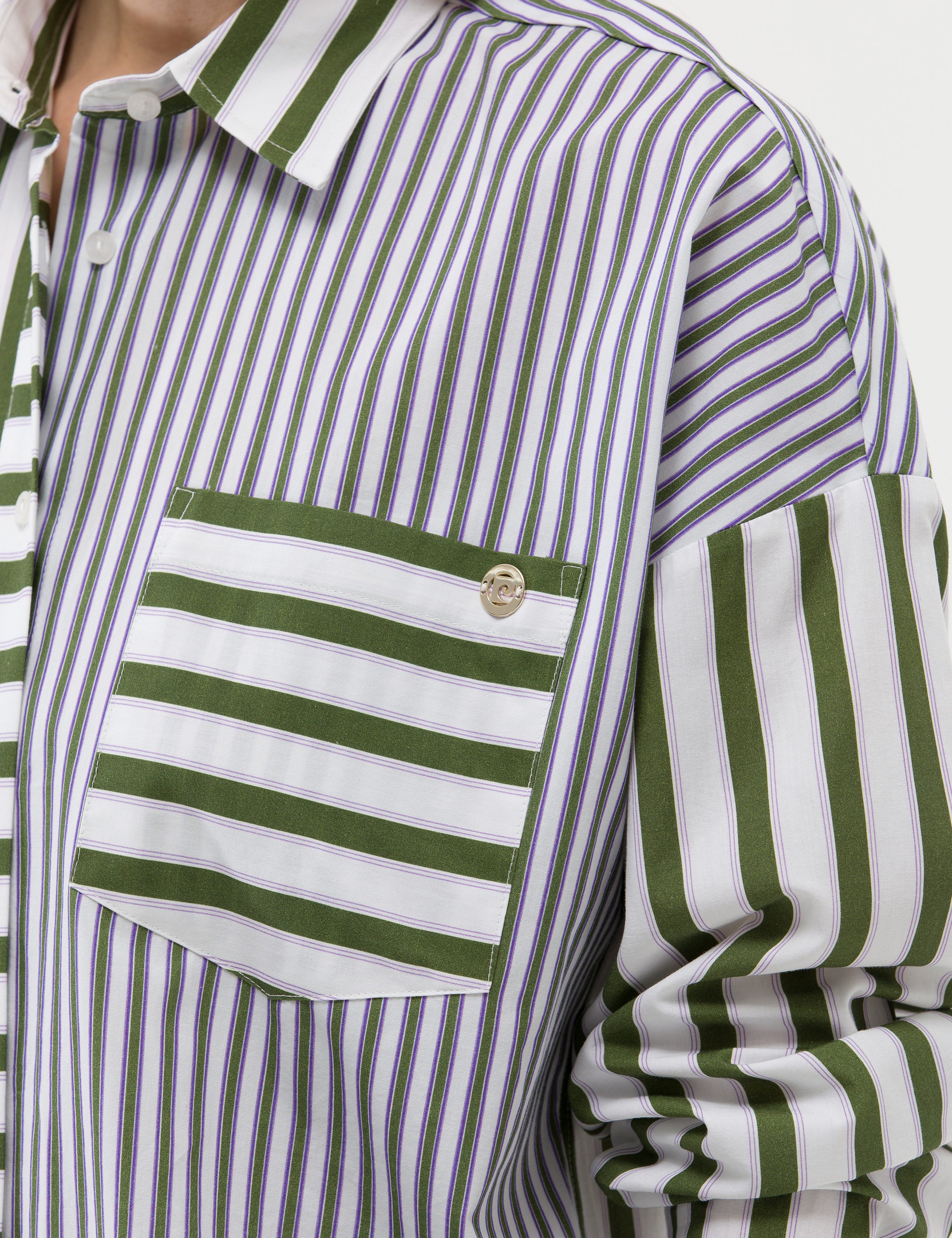 Yeşil Çizgili Oversize Uzun Kollu Gömlek