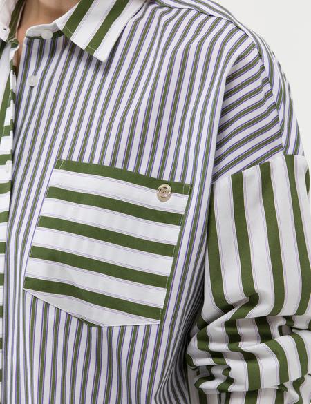Yeşil Çizgili Oversize Uzun Kollu Gömlek - 50262692015