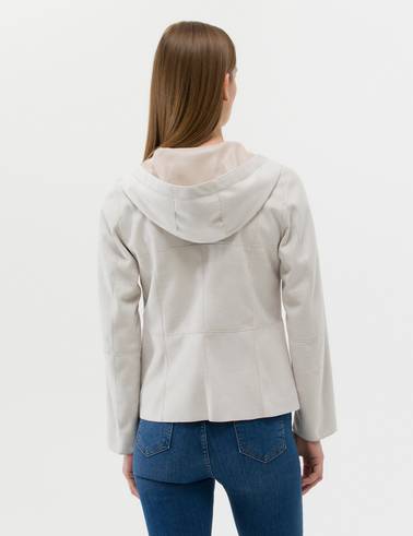 Bej Cropped Slim Suni Deri Ceket