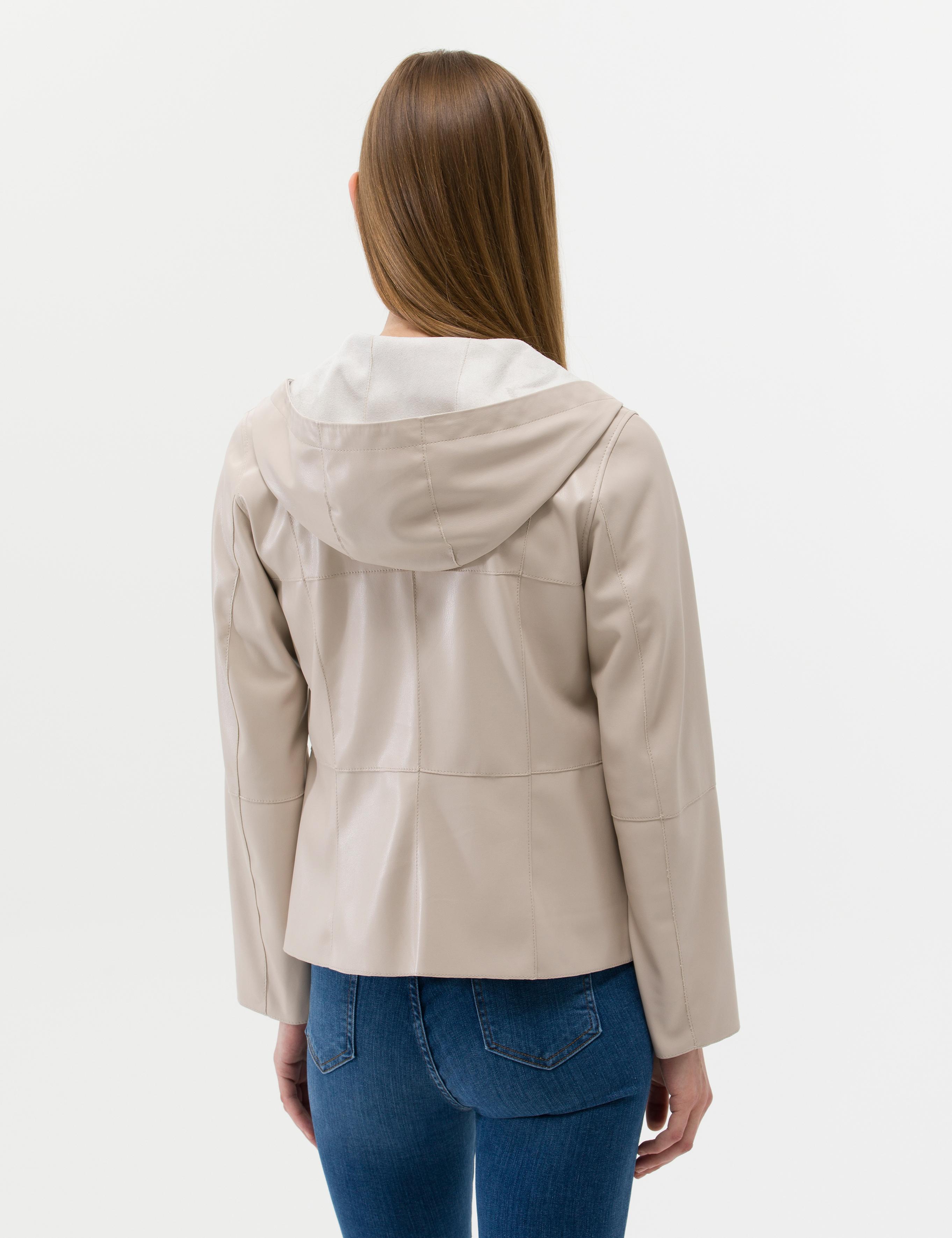 Bej Cropped Slim Suni Deri Ceket