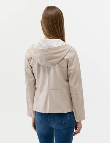Bej Cropped Slim Suni Deri Ceket
