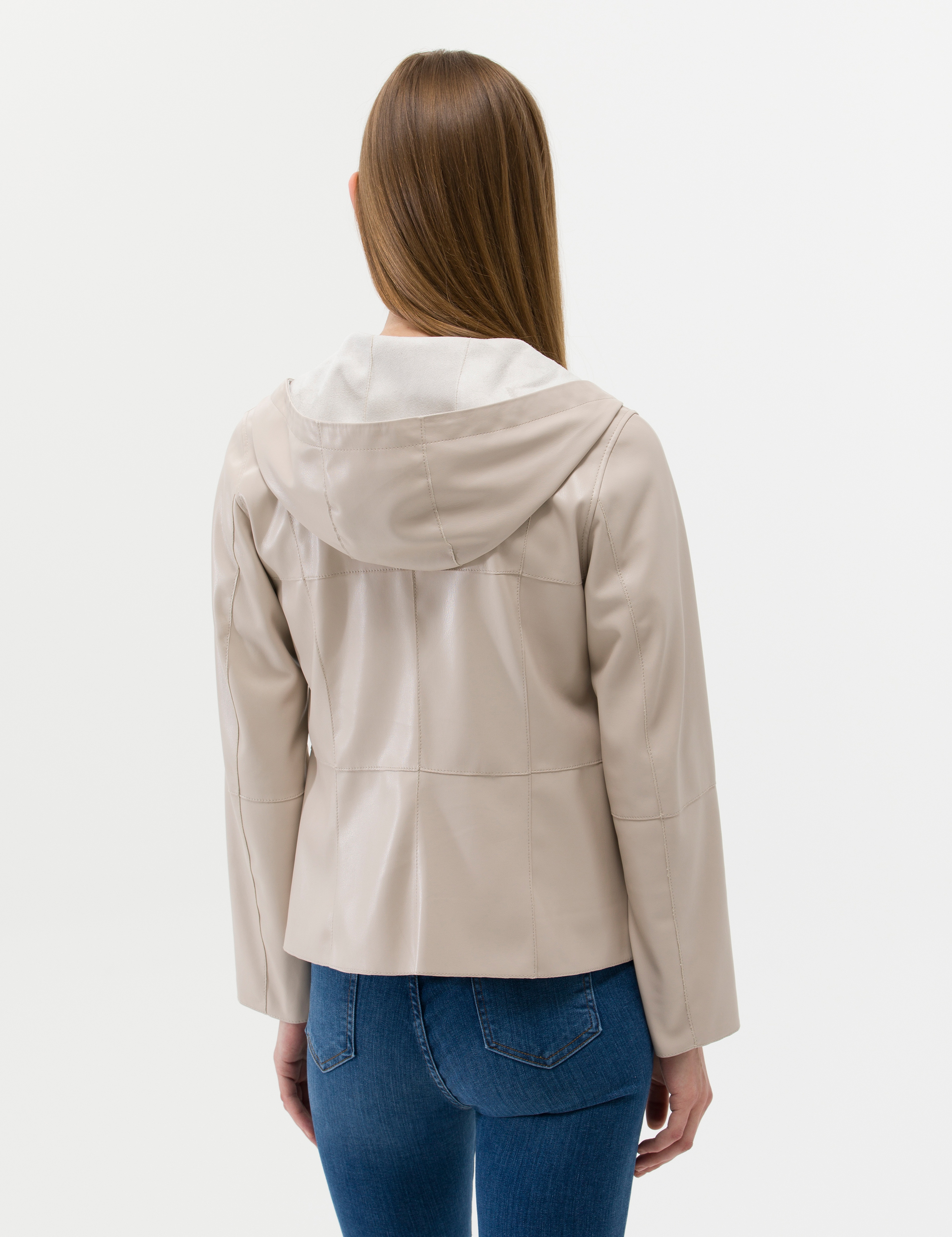 Bej Cropped Slim Suni Deri Ceket - Image 3