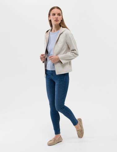 Bej Cropped Slim Suni Deri Ceket