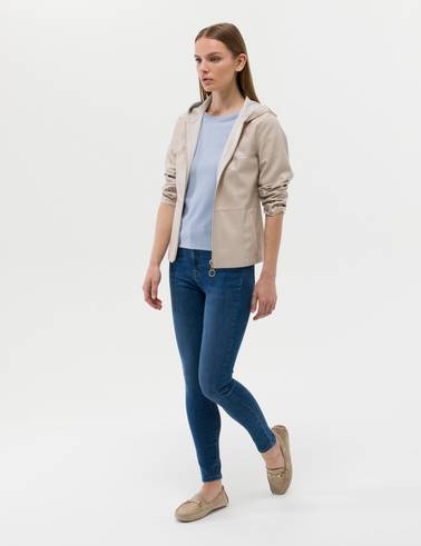 Bej Cropped Slim Suni Deri Ceket