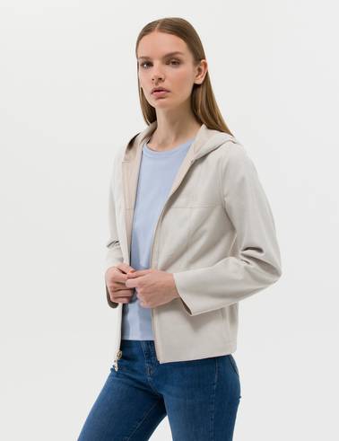 Bej Cropped Slim Suni Deri Ceket