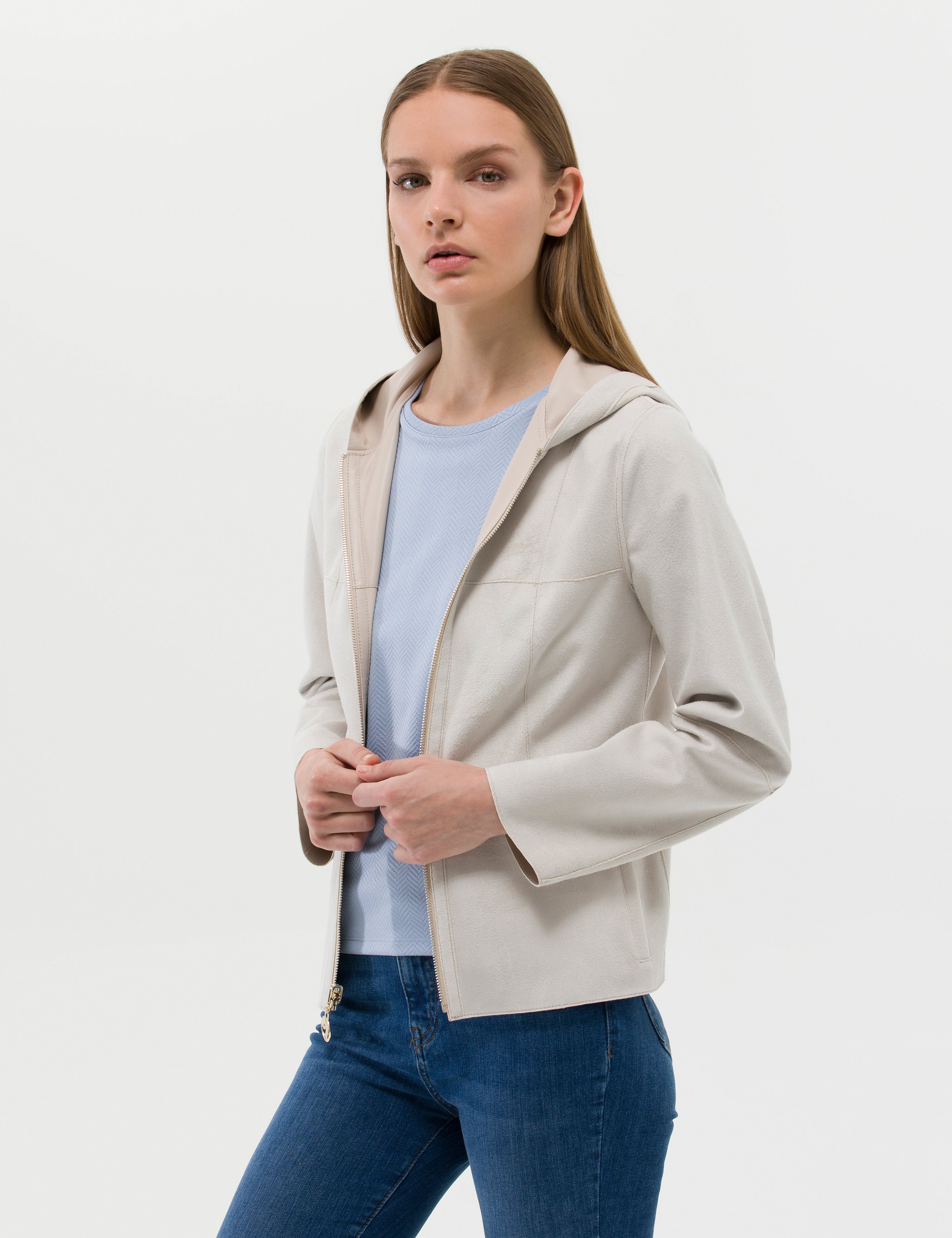 Bej Cropped Slim Suni Deri Ceket - Image 5