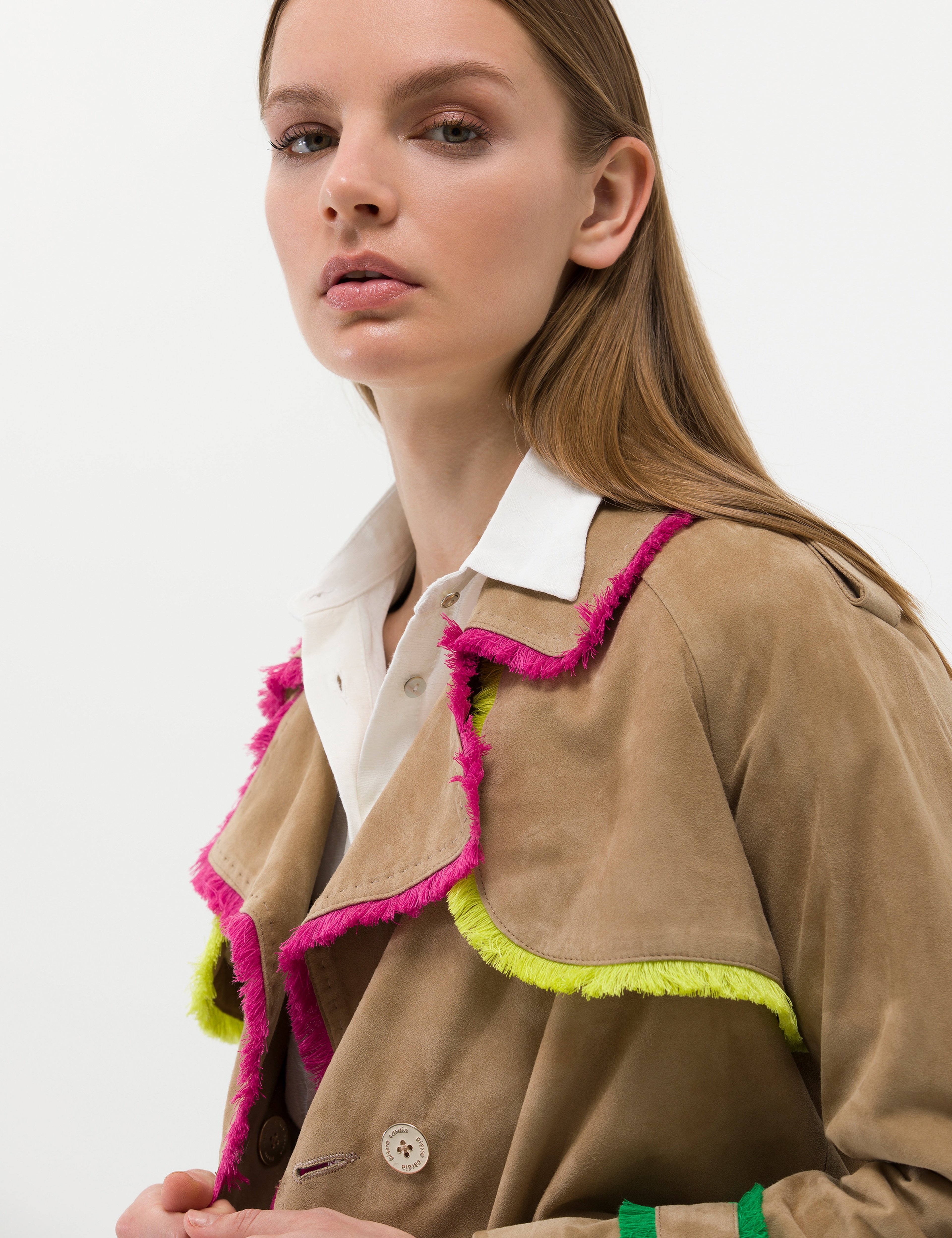 Krem Crop Top Deri Ceket - Image 3