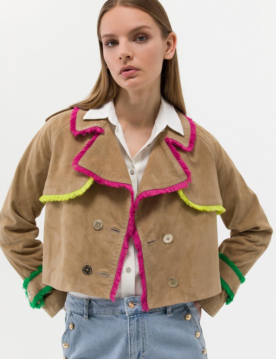 Krem Crop Top Deri Ceket