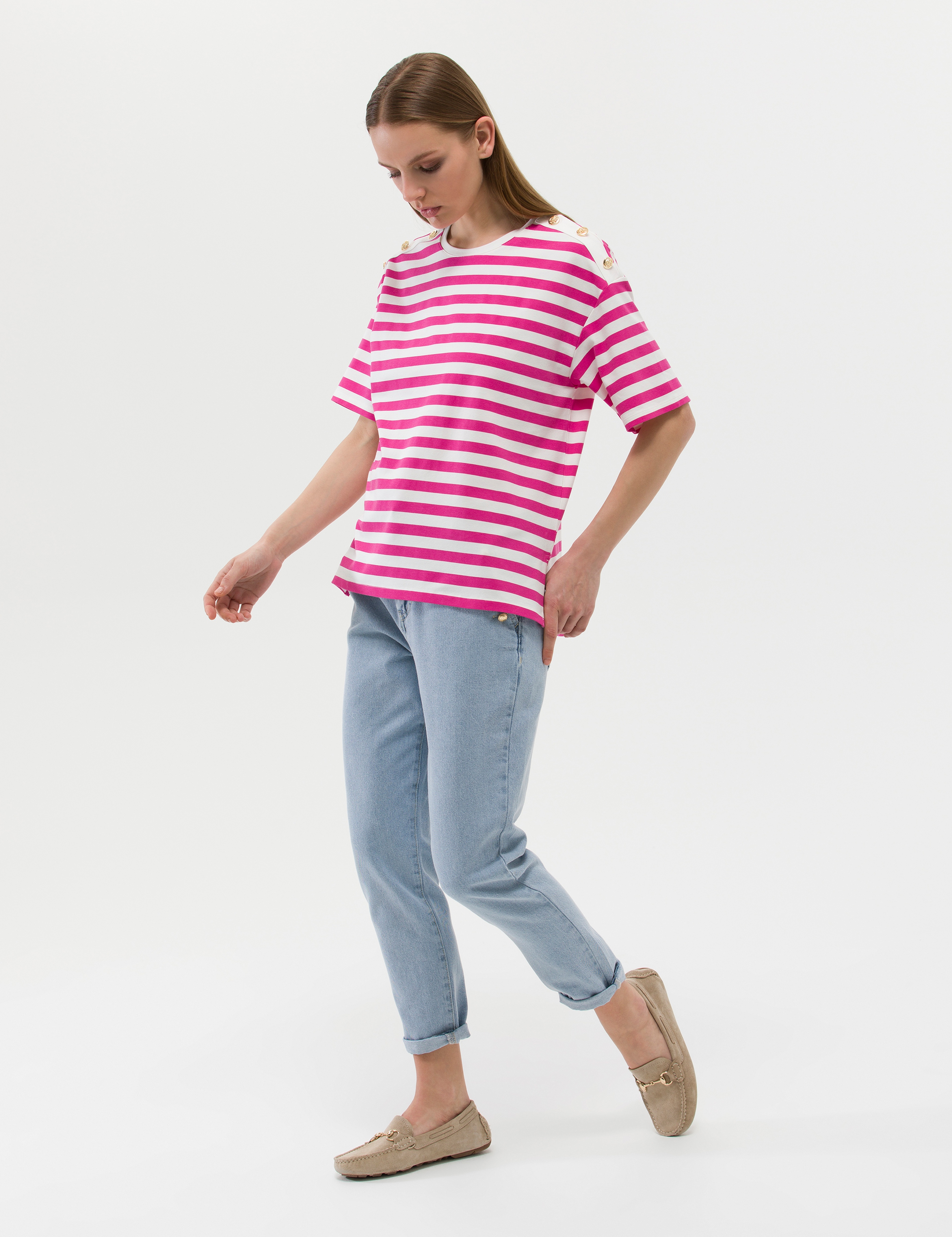 Fuşya Comfort Fit Tişört - Image 4