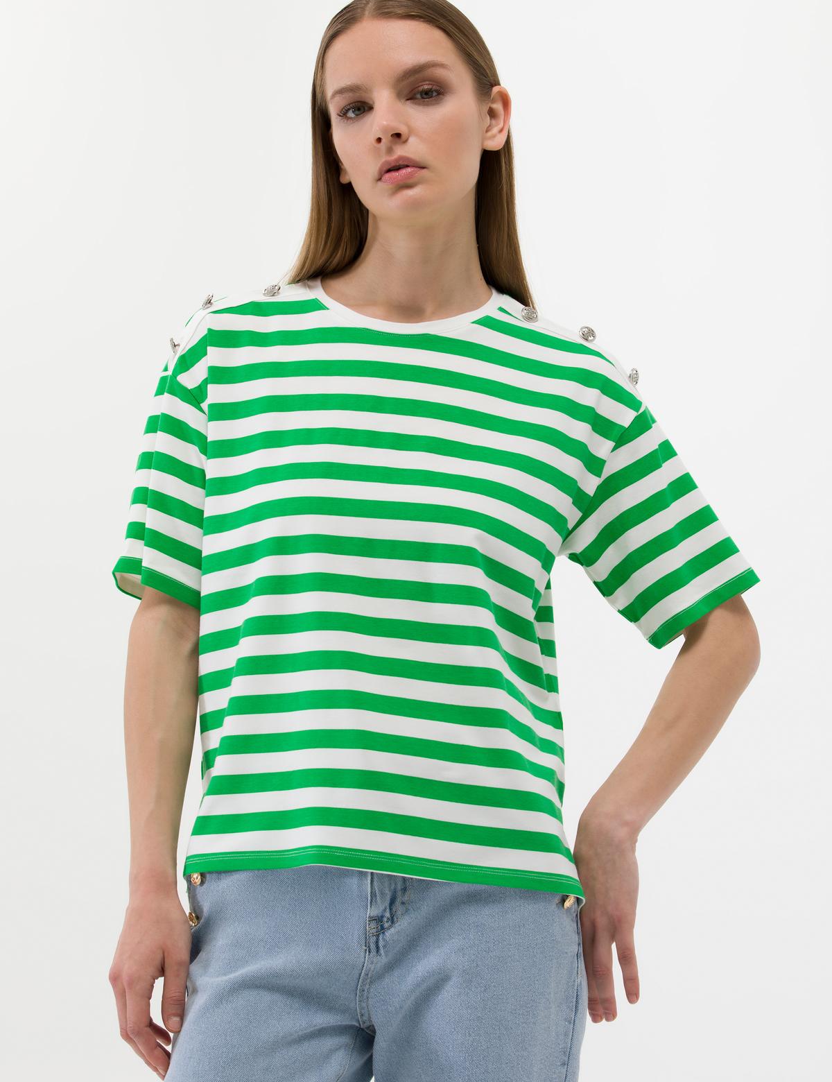 Zümrüt Comfort Fit Çizgili Tişört - 50263372021