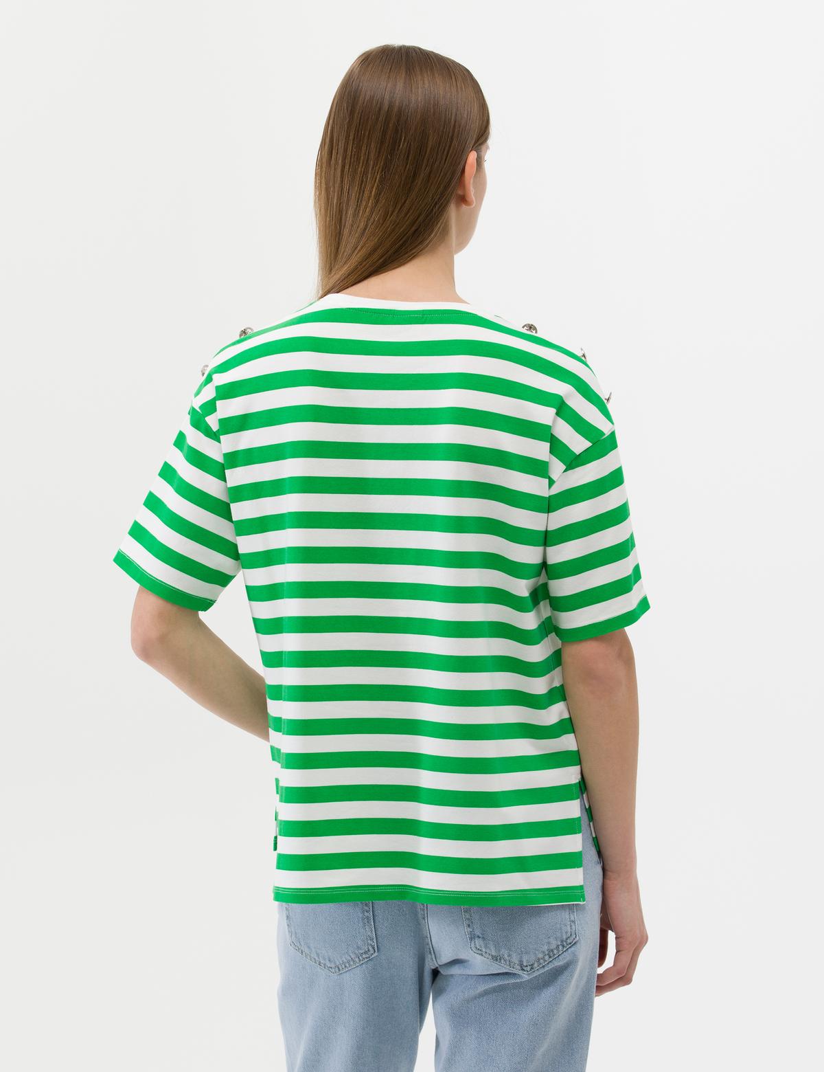 Zümrüt Comfort Fit Çizgili Tişört - 50263372021