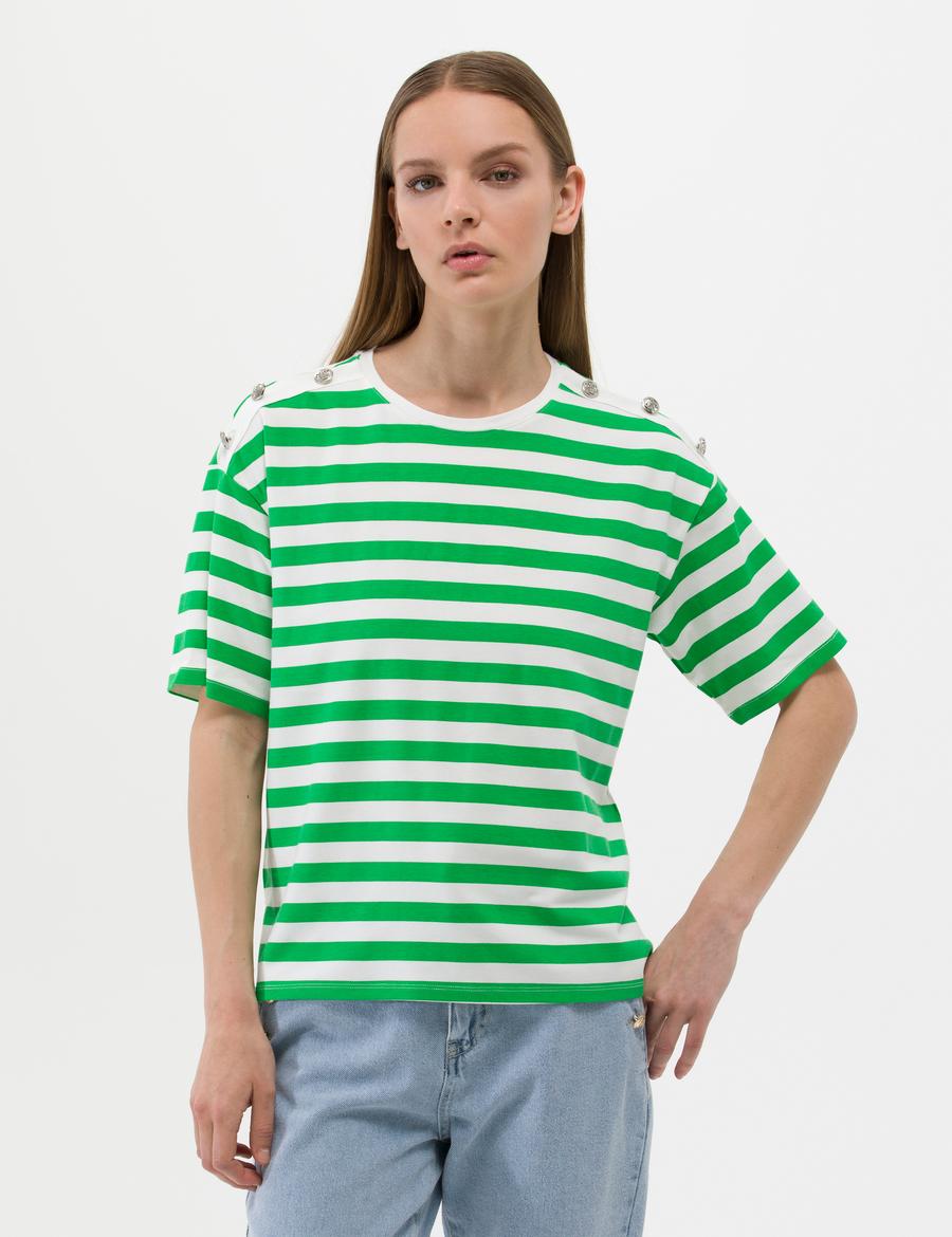 Zümrüt Comfort Fit Çizgili Tişört