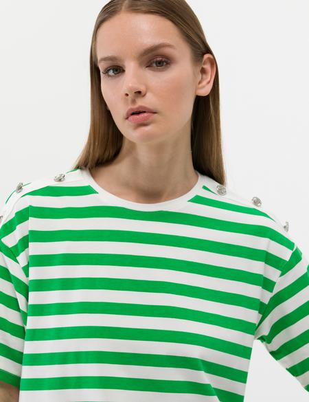 Zümrüt Comfort Fit Çizgili Tişört - 50263372021