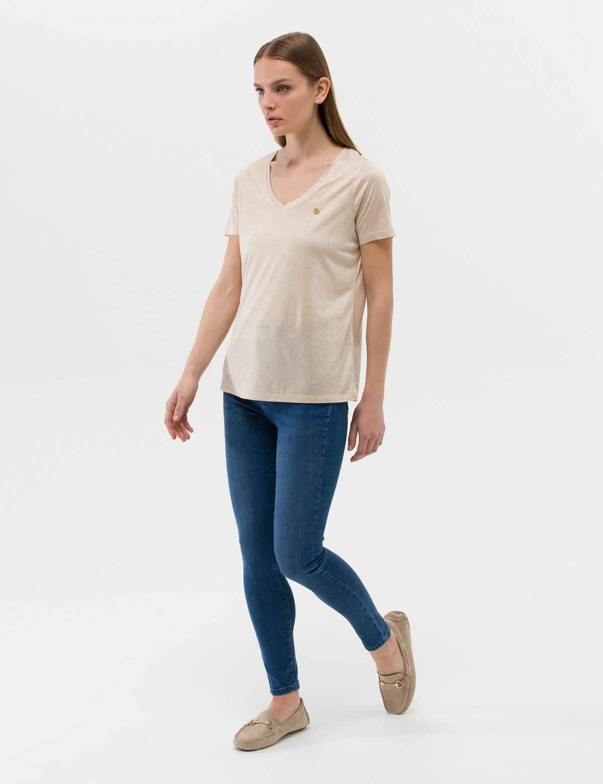 Bej Melanj Regular Fit Tişört - 50263518011