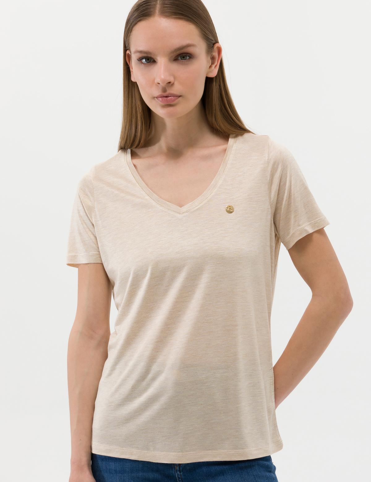 Bej Melanj Regular Fit Tişört - 50263518011