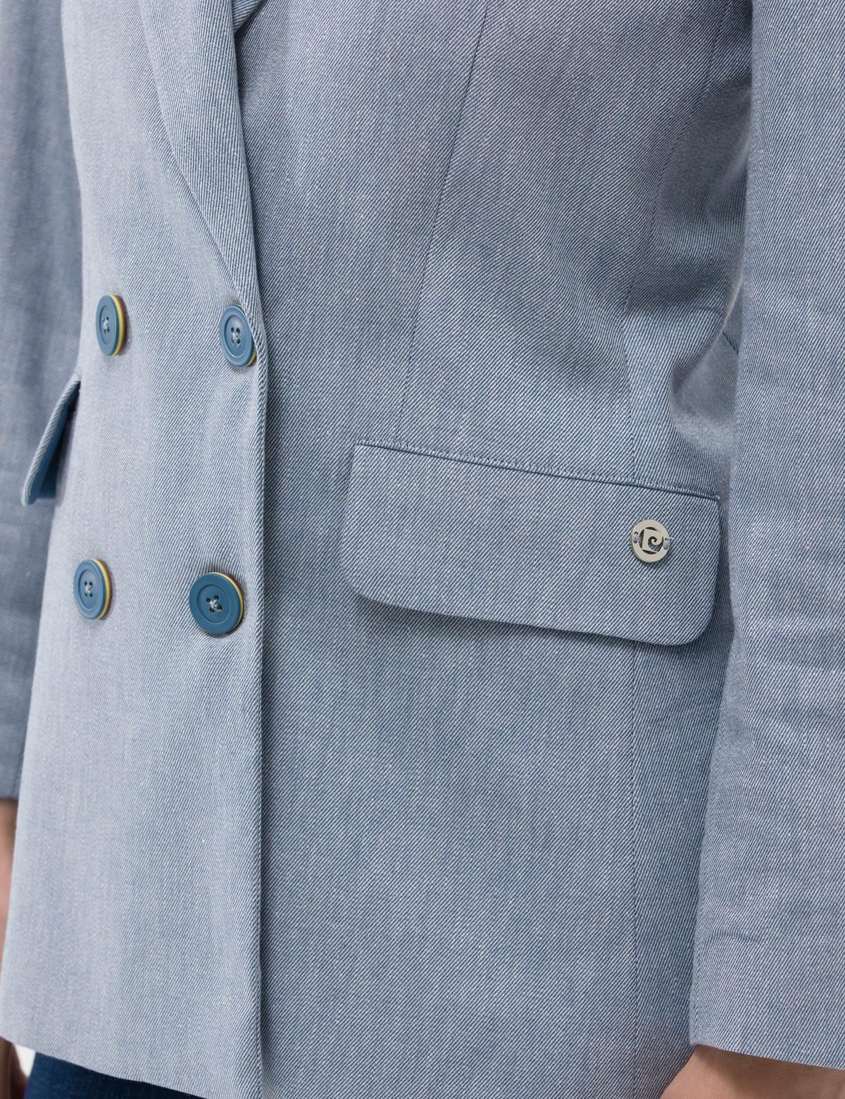 Mavi Keten Karışımlı Kruvaze Ceket - 50269143004