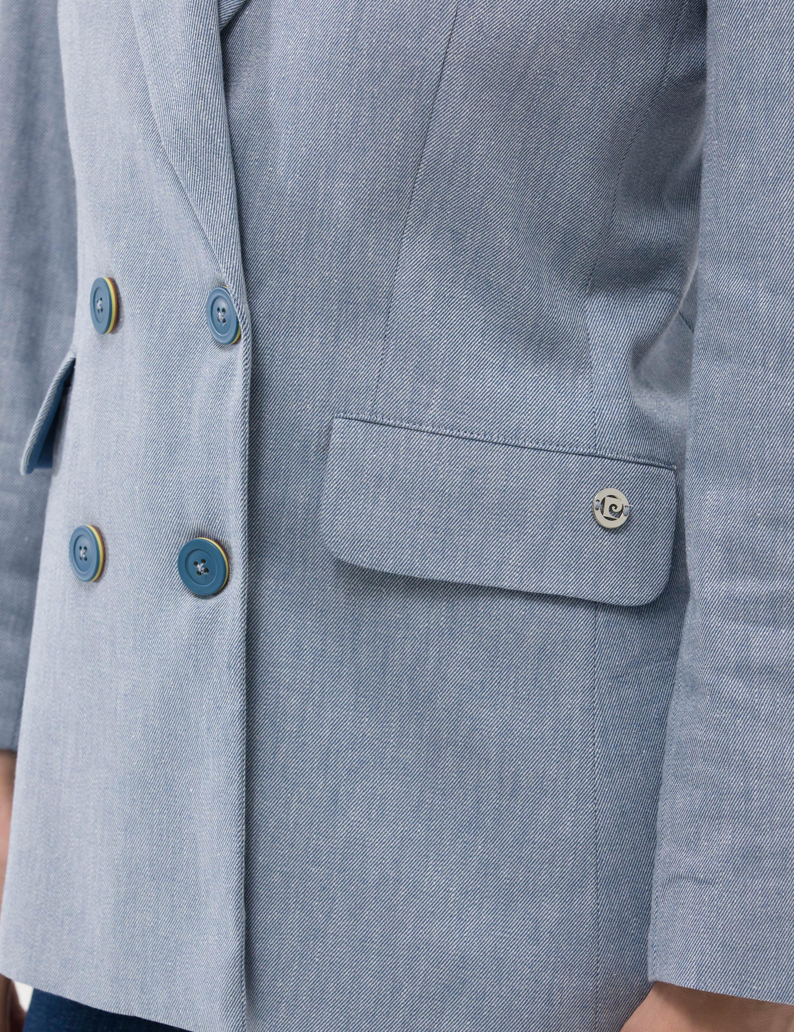 Mavi Keten Karışımlı Kruvaze Ceket