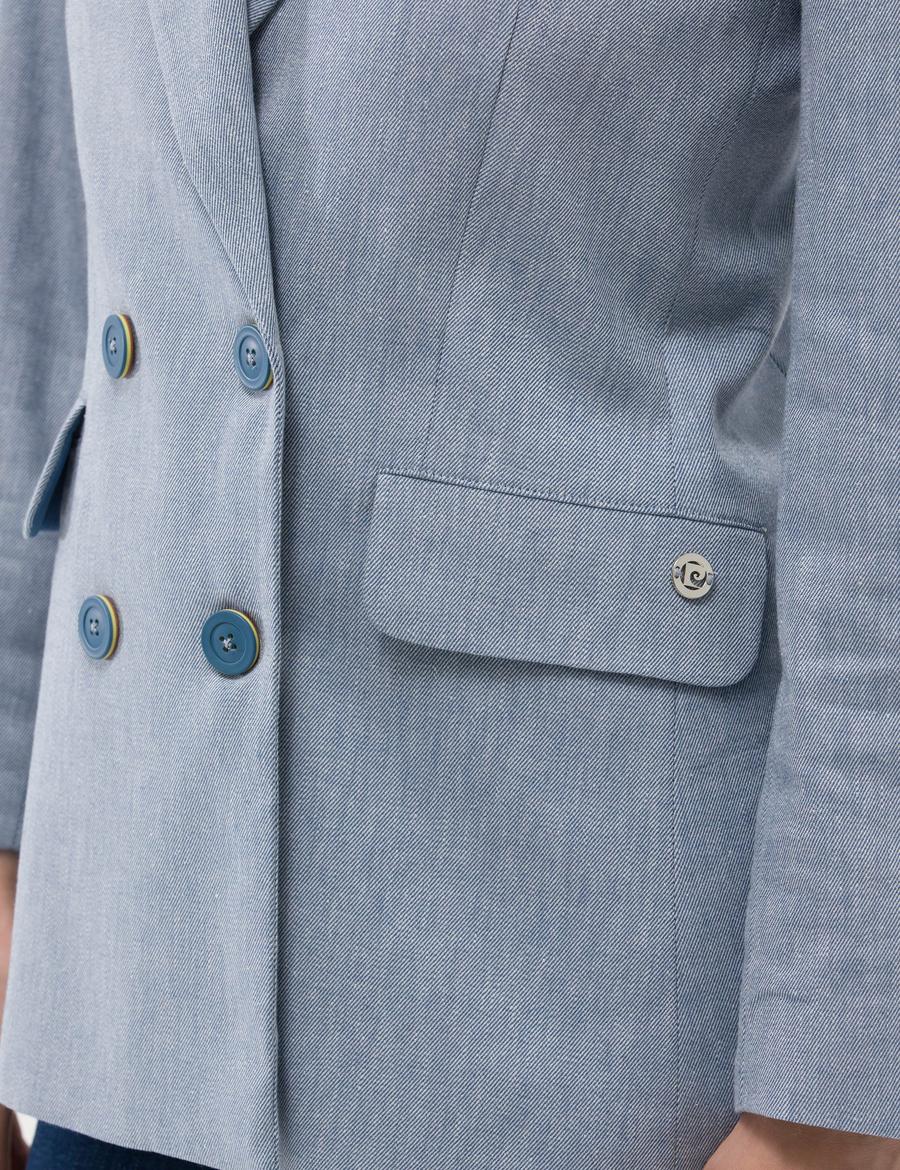 Mavi Keten Karışımlı Kruvaze Ceket