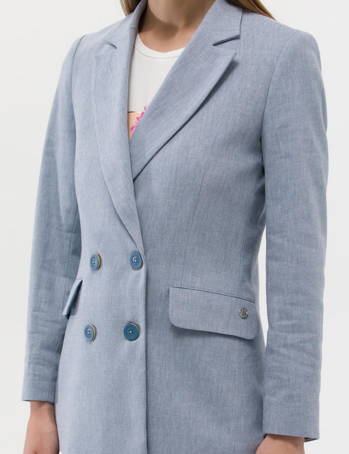 Mavi Keten Karışımlı Kruvaze Ceket - 50269143004