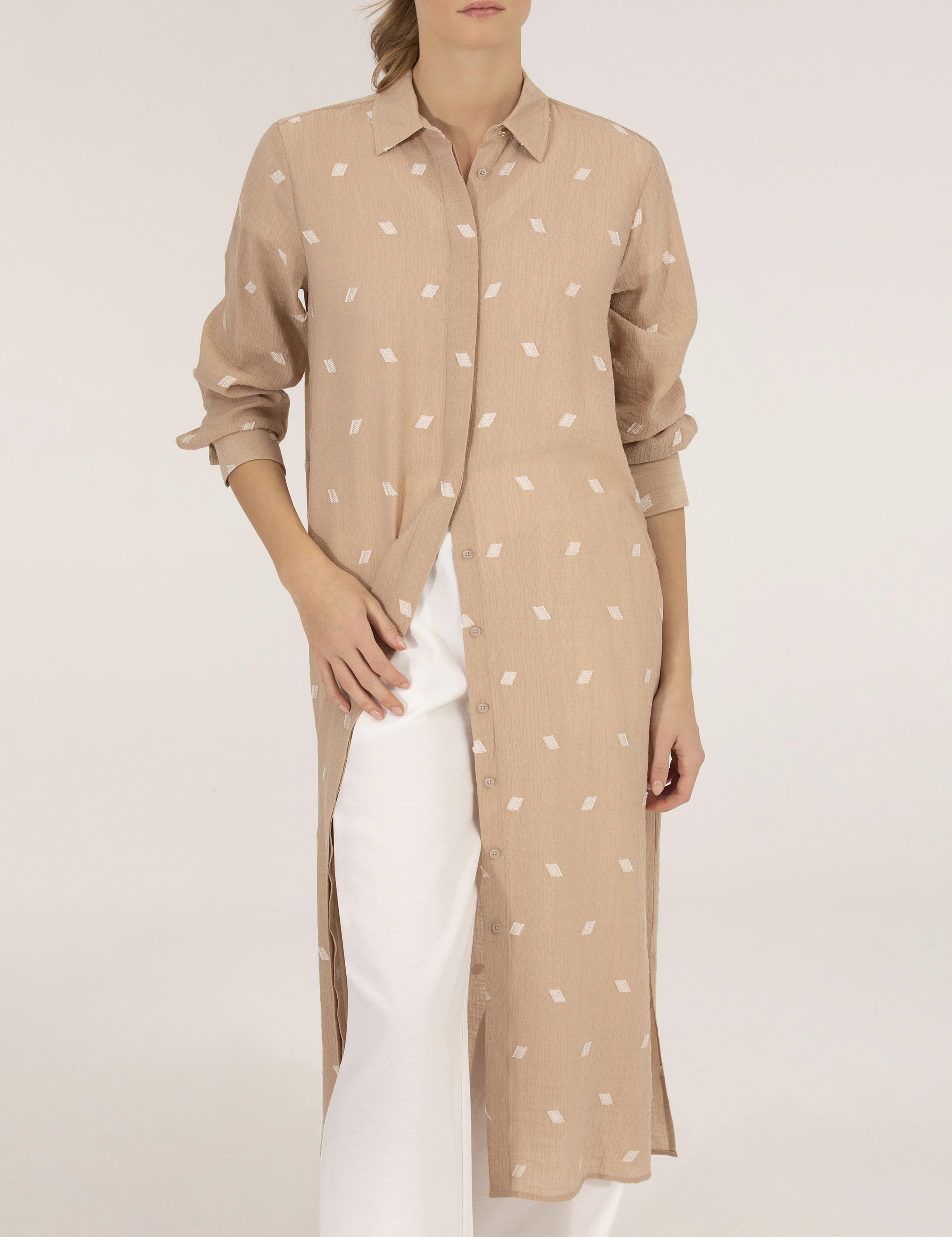 Bej Comfort Fit Gömlek Elbise