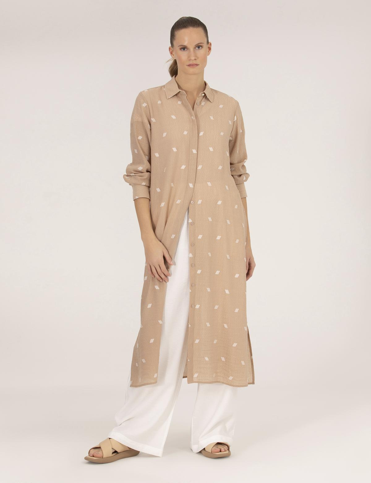 Bej Comfort Fit Gömlek Elbise