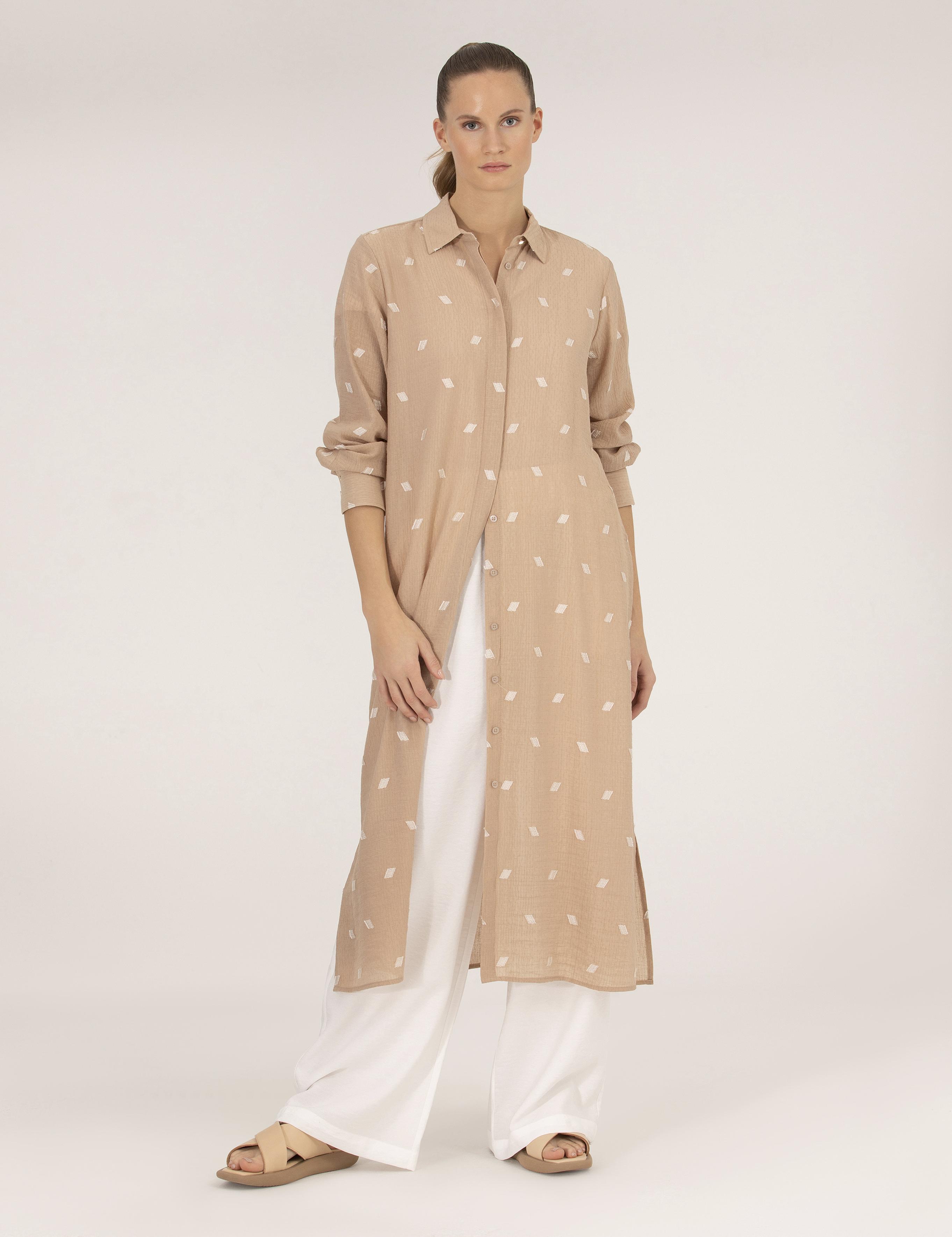 Bej Comfort Fit Gömlek Elbise