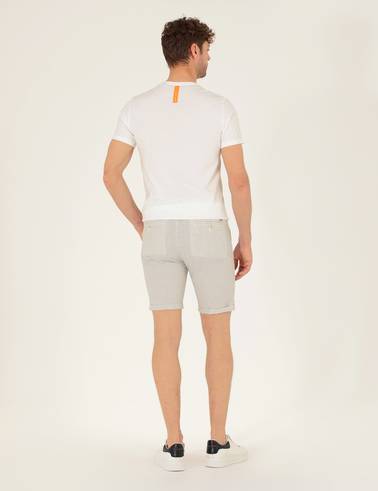 Gri Slim Fit Beli Lastikli Çizgili Bağcıklı Bermuda Şort