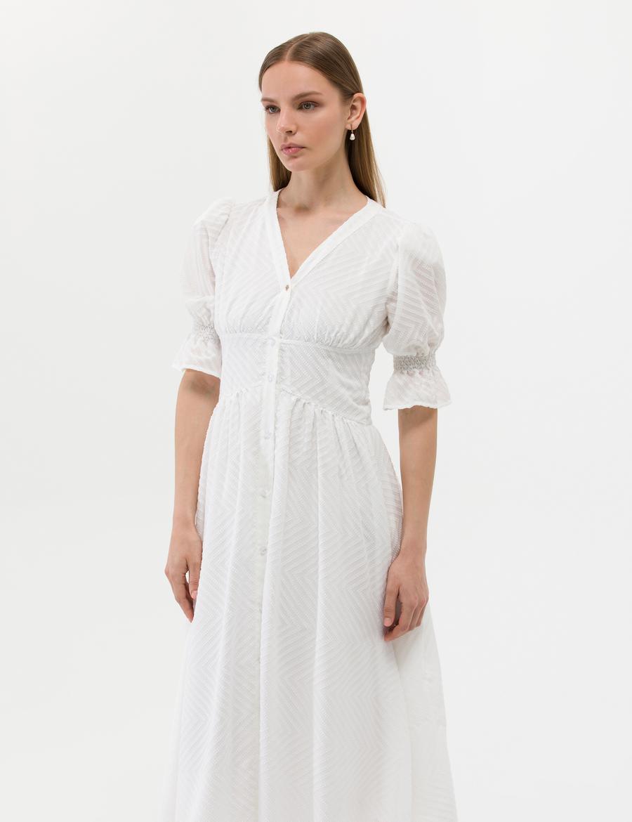 Ekru Regular Fit Dokuma Elbise