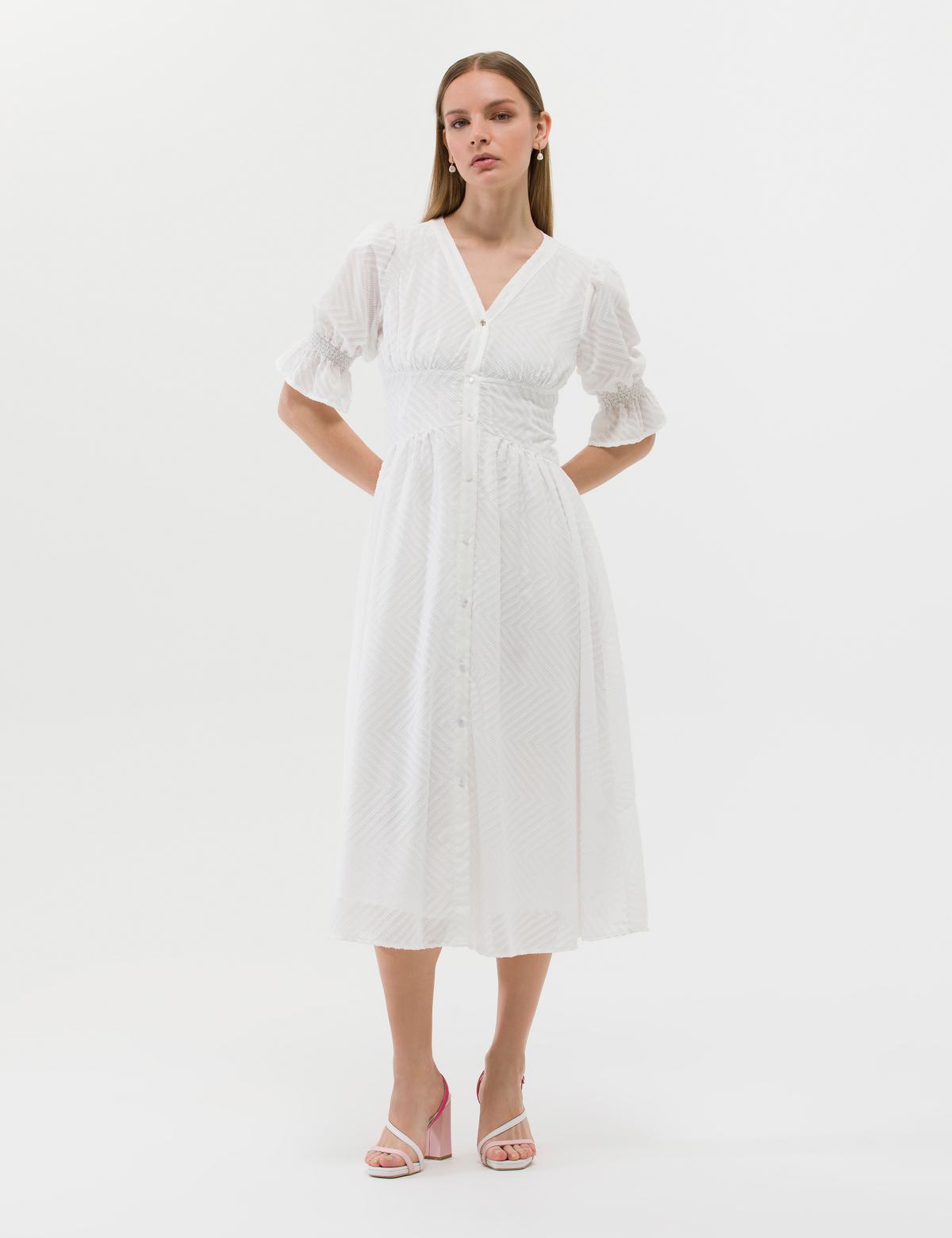 Ekru Regular Fit Dokuma Elbise