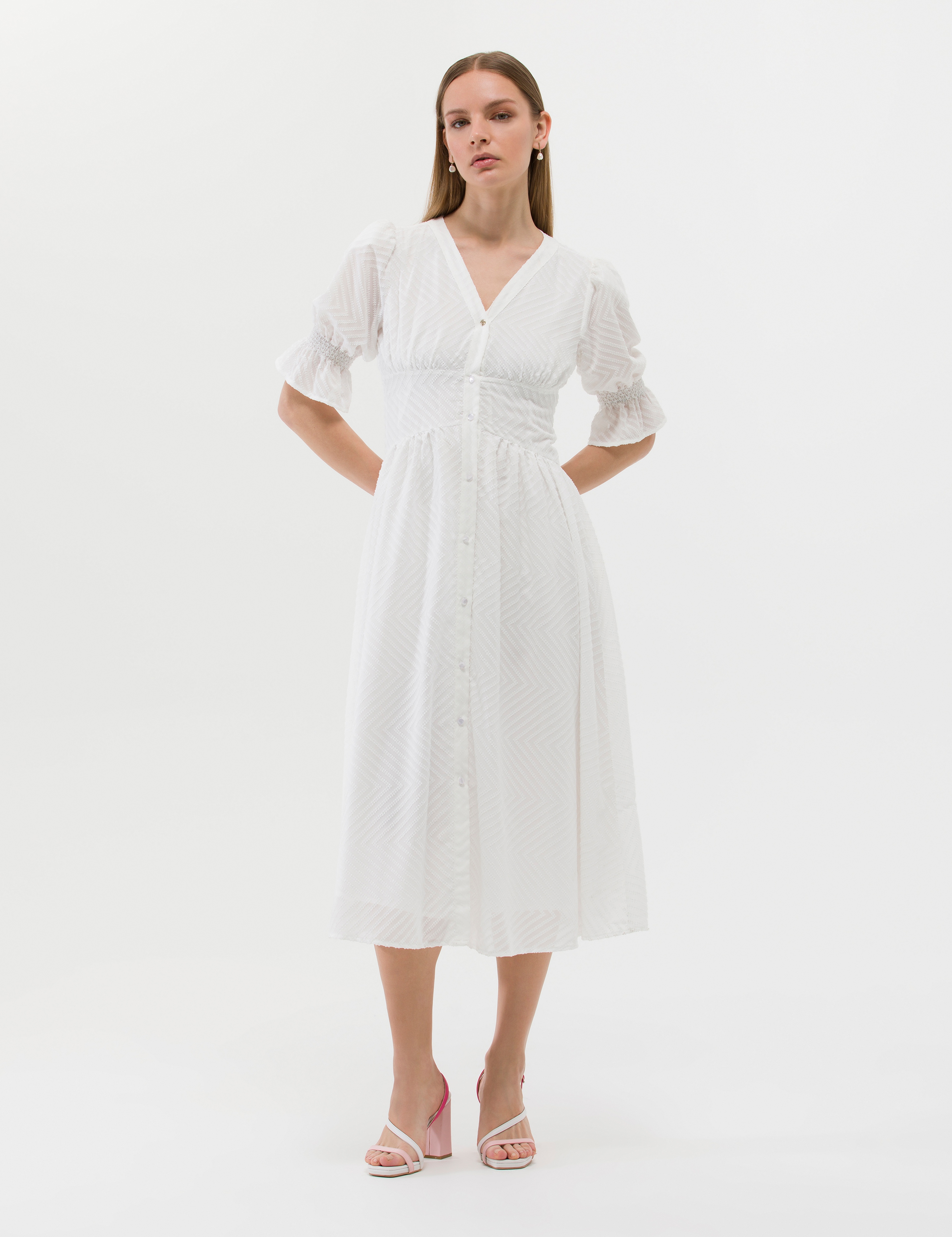 Ekru Regular Fit Dokuma Elbise - Image 1