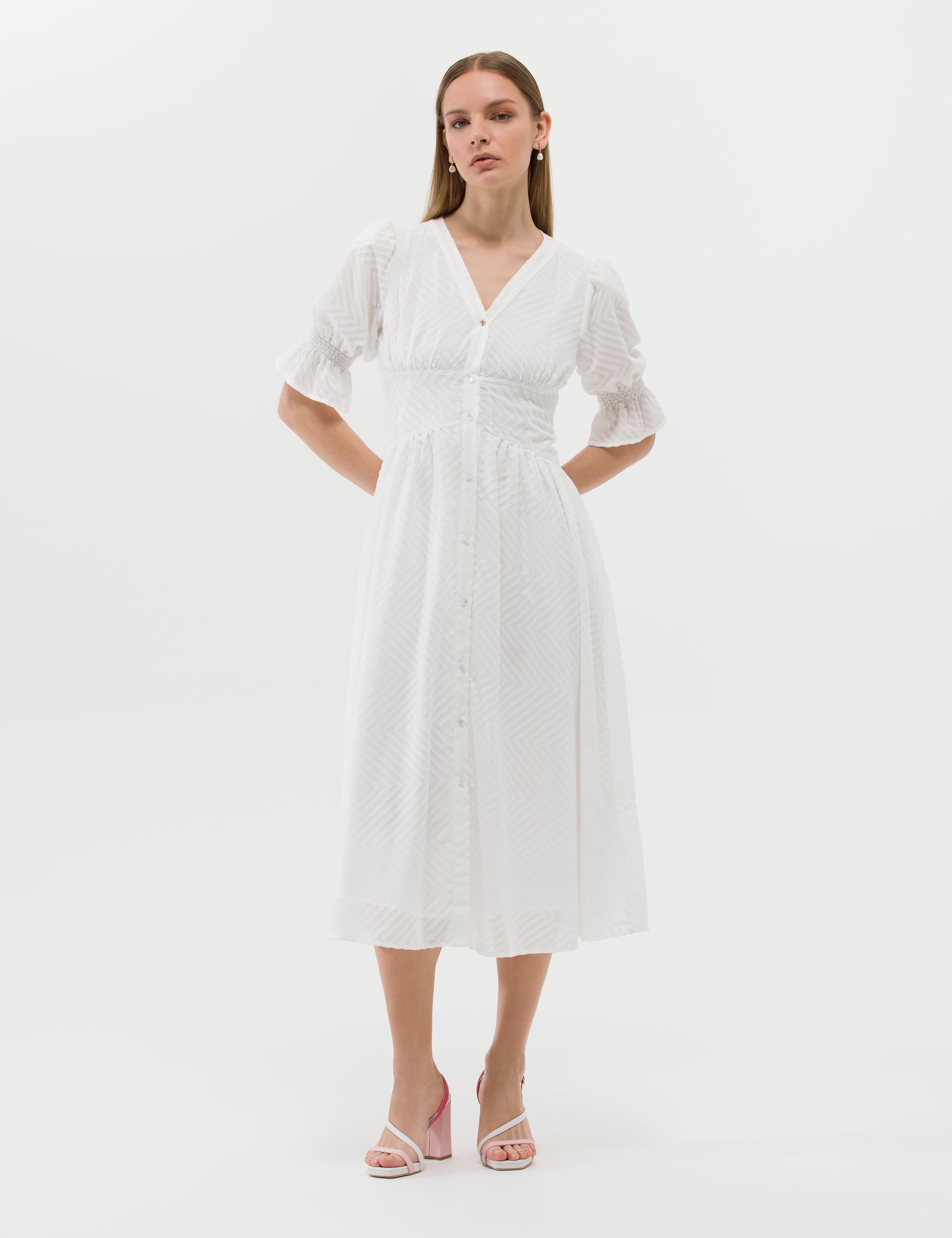 Ekru Regular Fit Dokuma Elbise
