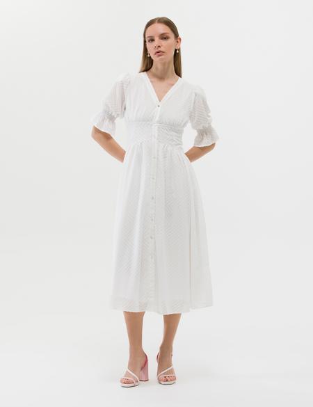 Ekru Regular Fit Dokuma Elbise - 50262635029