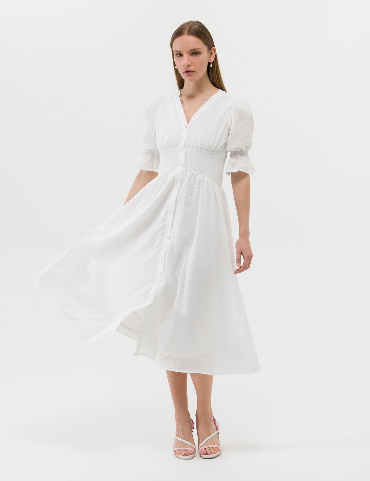 Ekru Regular Fit Dokuma Elbise - 50262635029