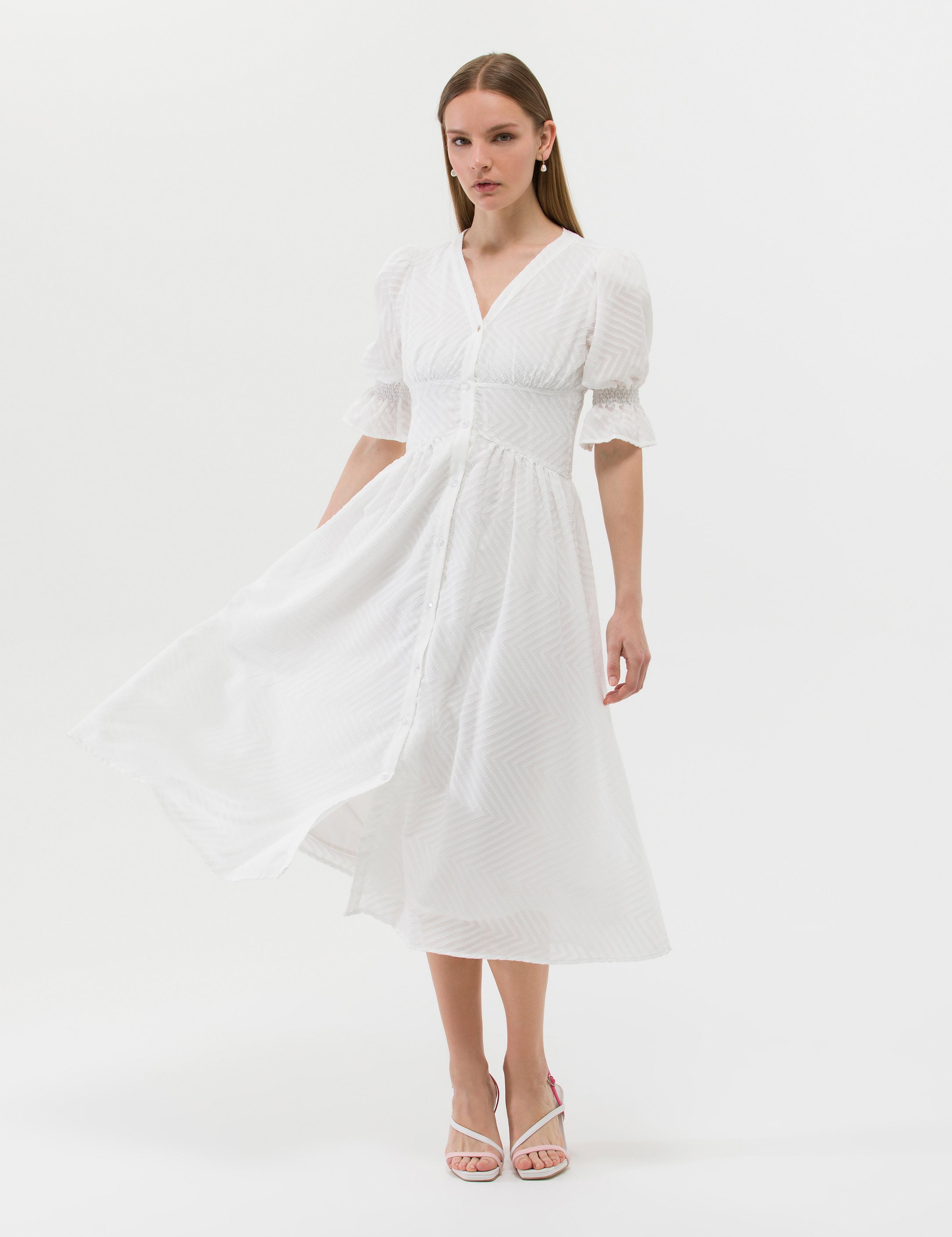 Ekru Regular Fit Dokuma Elbise