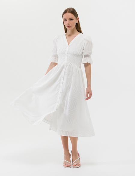 Ekru Regular Fit Dokuma Elbise - 50262635029