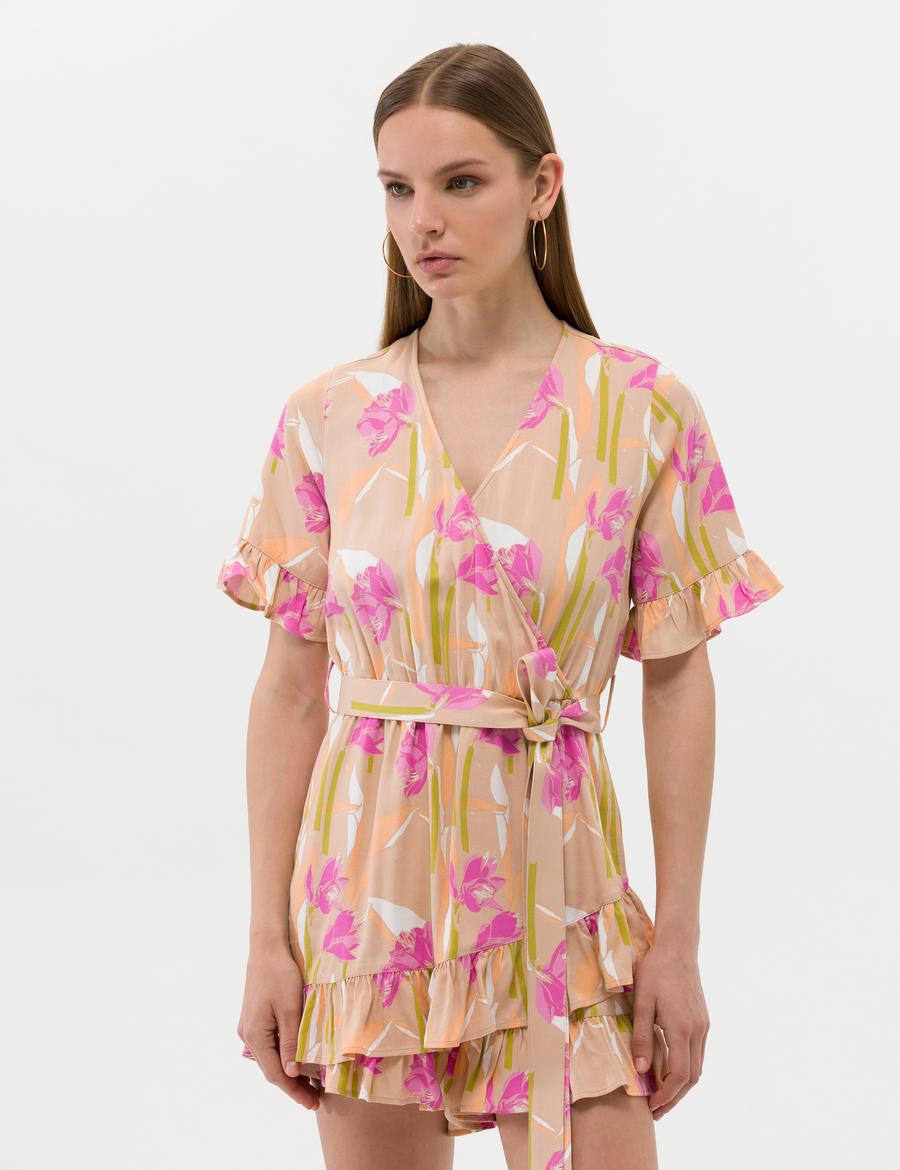 Turuncu Comfort Fit Desenli Elbise