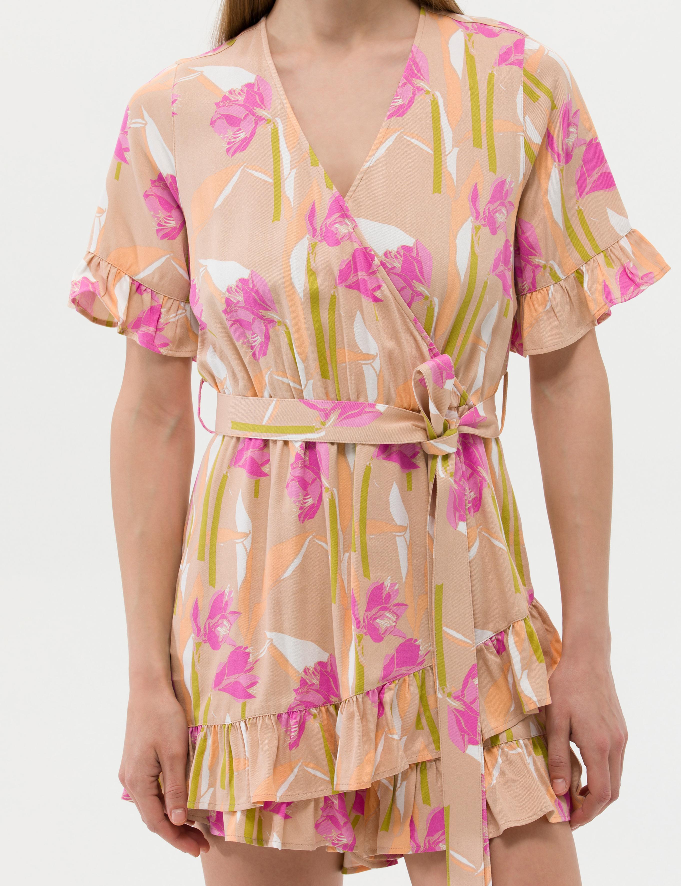 Turuncu Comfort Fit Desenli Elbise