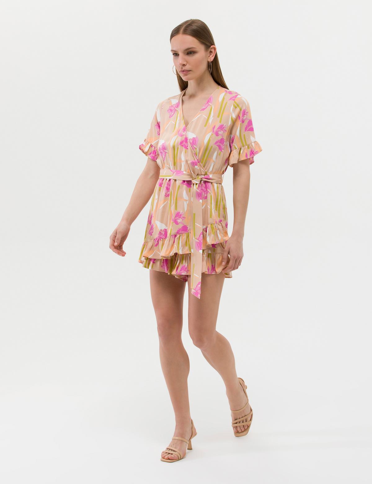 Turuncu Comfort Fit Desenli Elbise