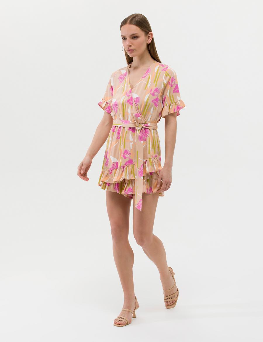 Turuncu Comfort Fit Desenli Elbise