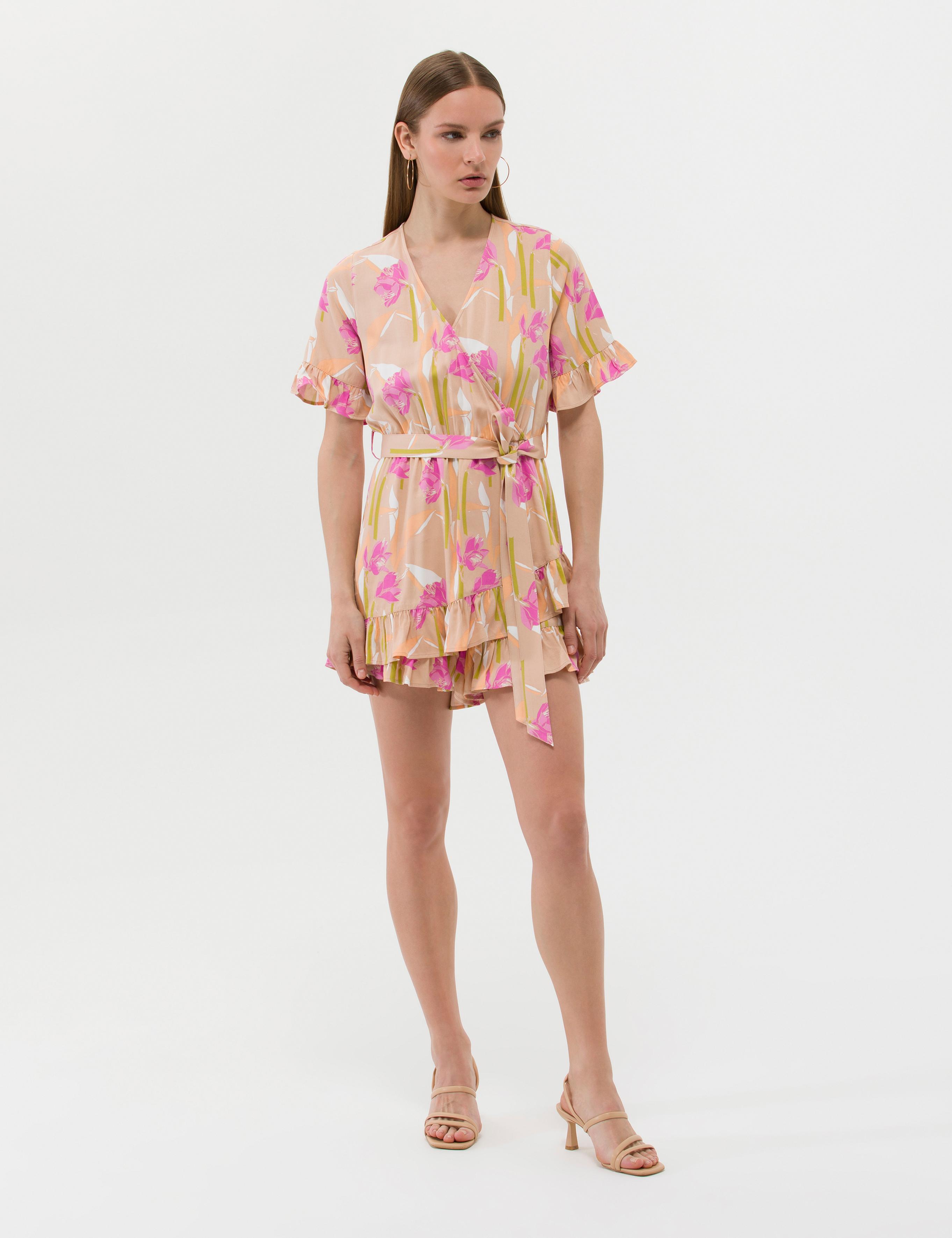 Turuncu Comfort Fit Desenli Elbise