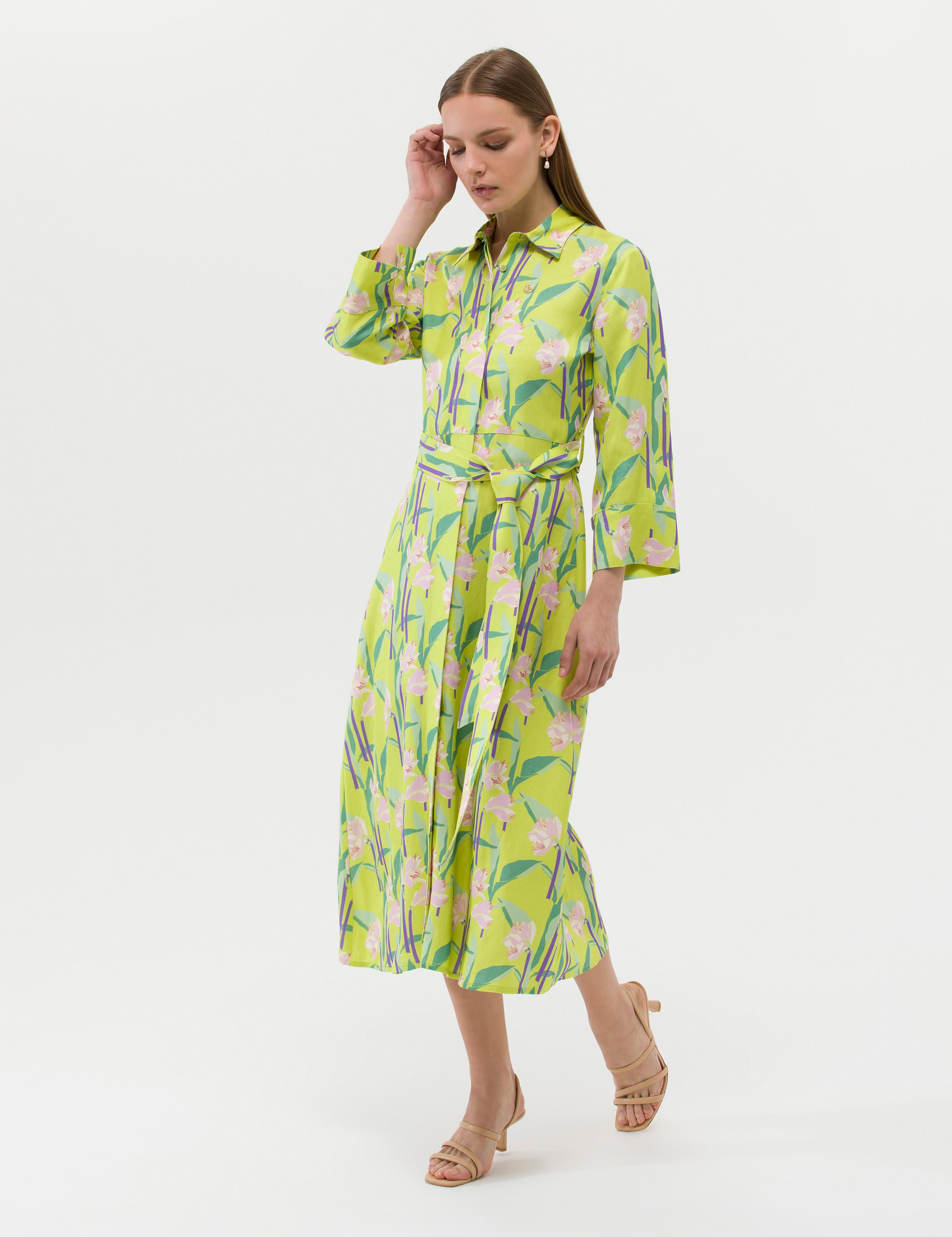 Yeşil Comfort Fit Desenli Elbise