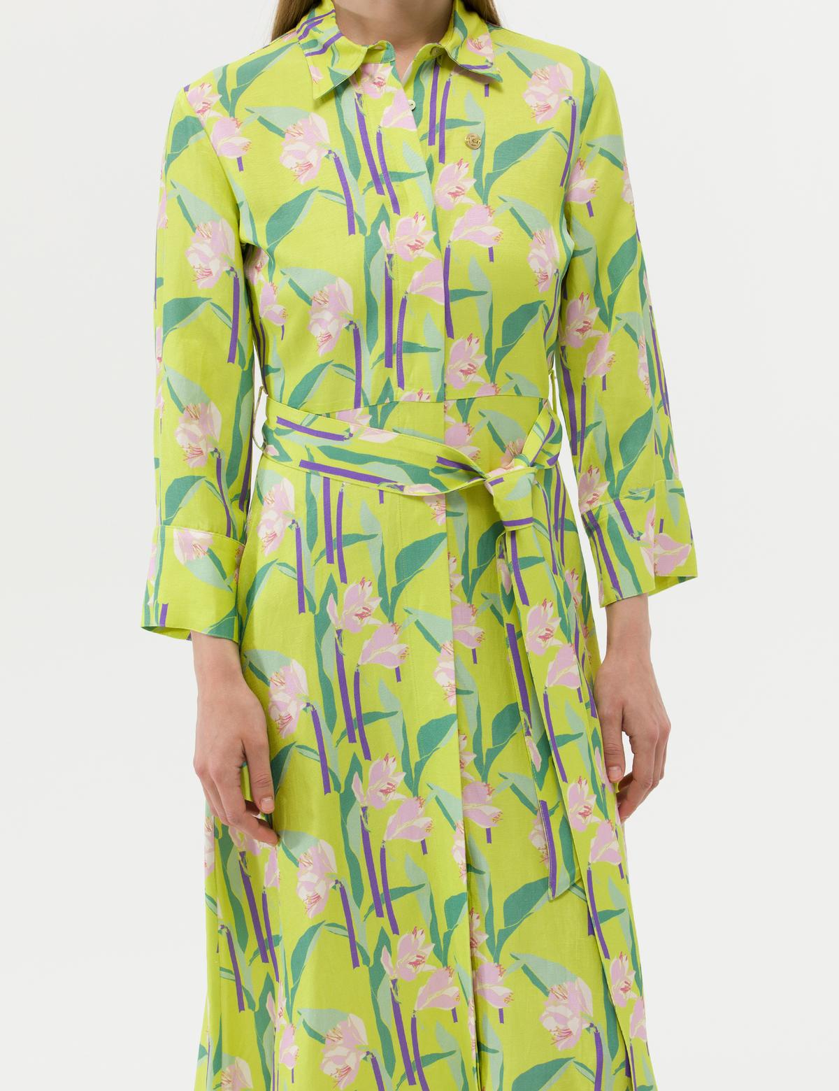 Yeşil Comfort Fit Desenli Elbise - 50262643022