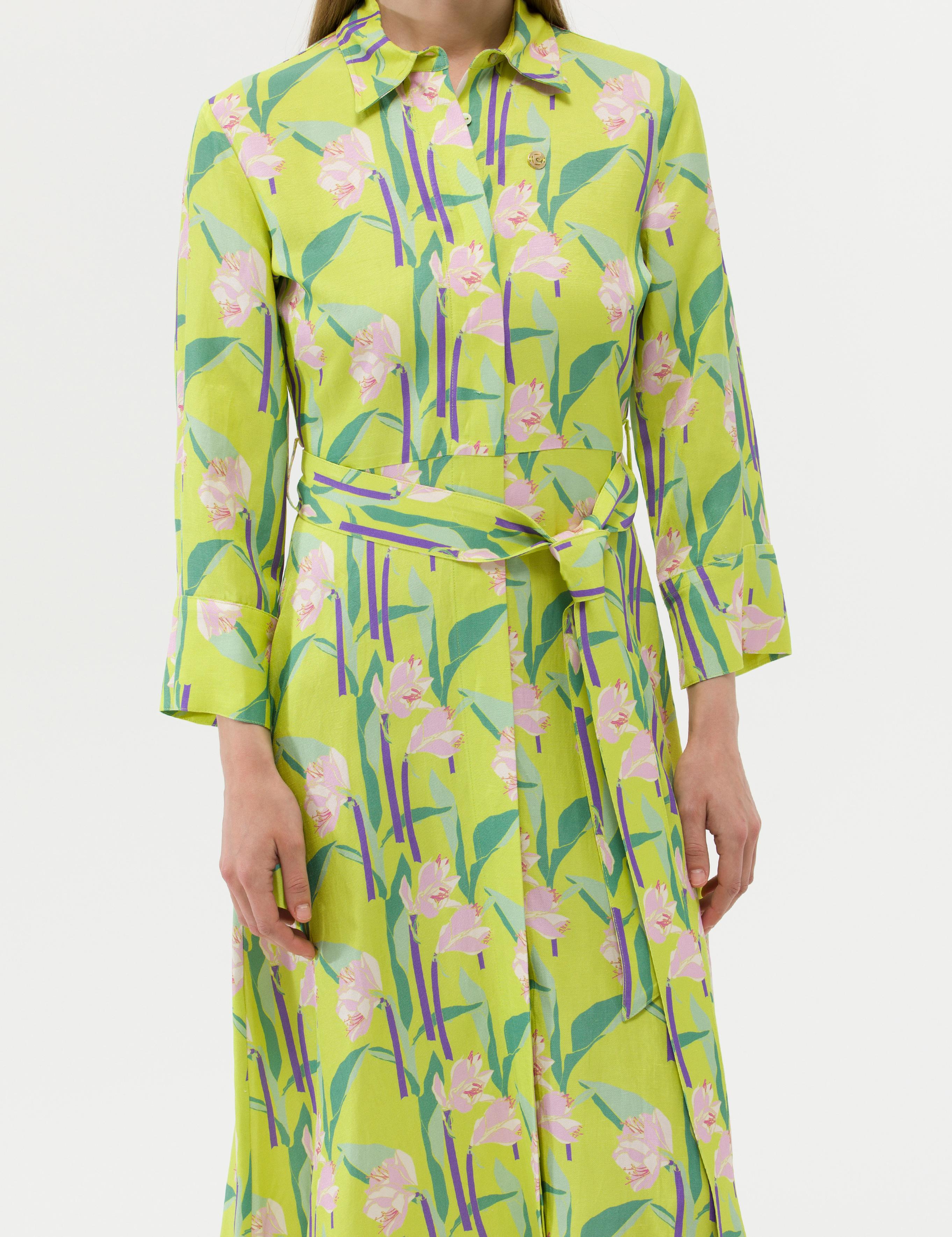 Yeşil Comfort Fit Desenli Elbise