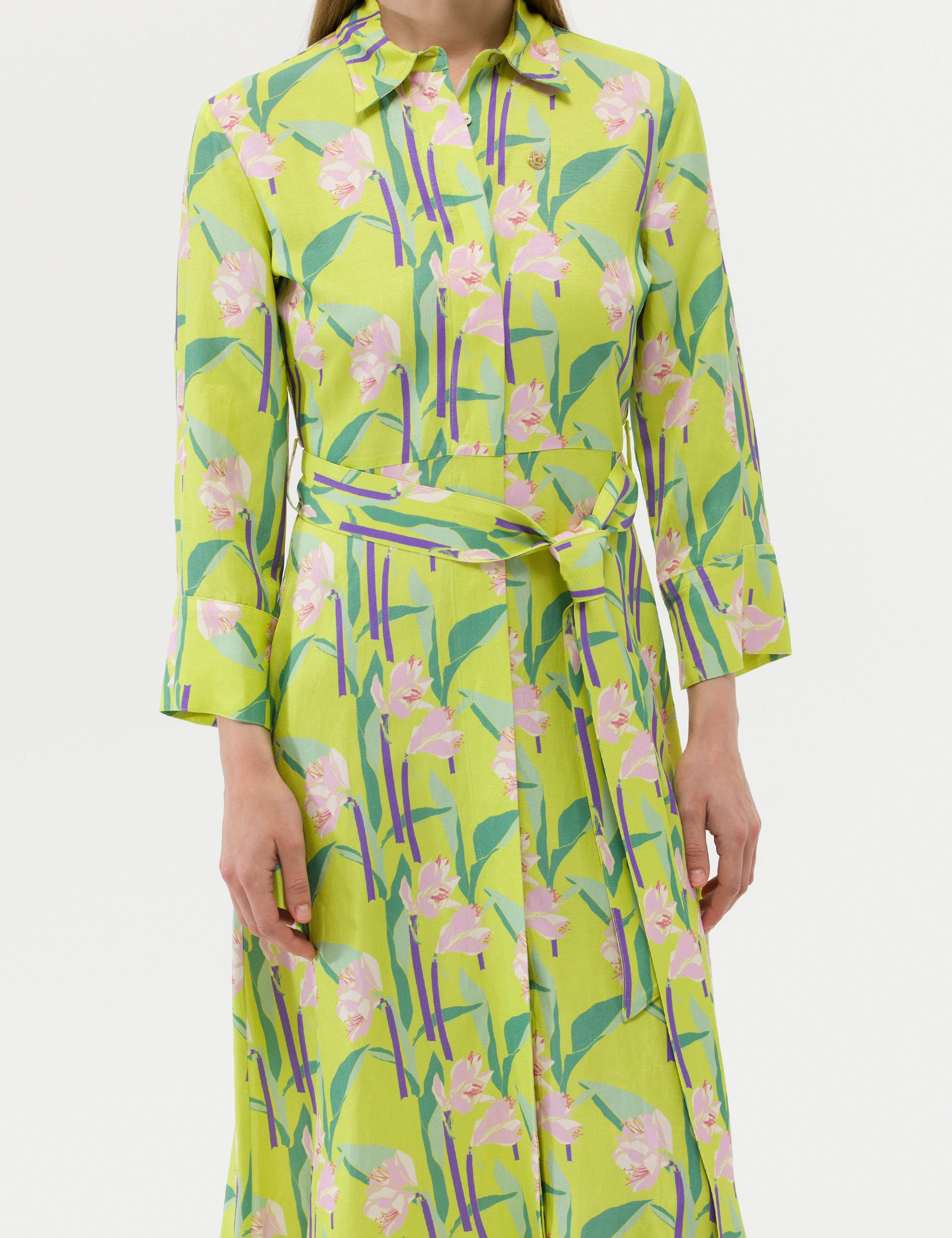 Yeşil Comfort Fit Desenli Elbise - Image 6
