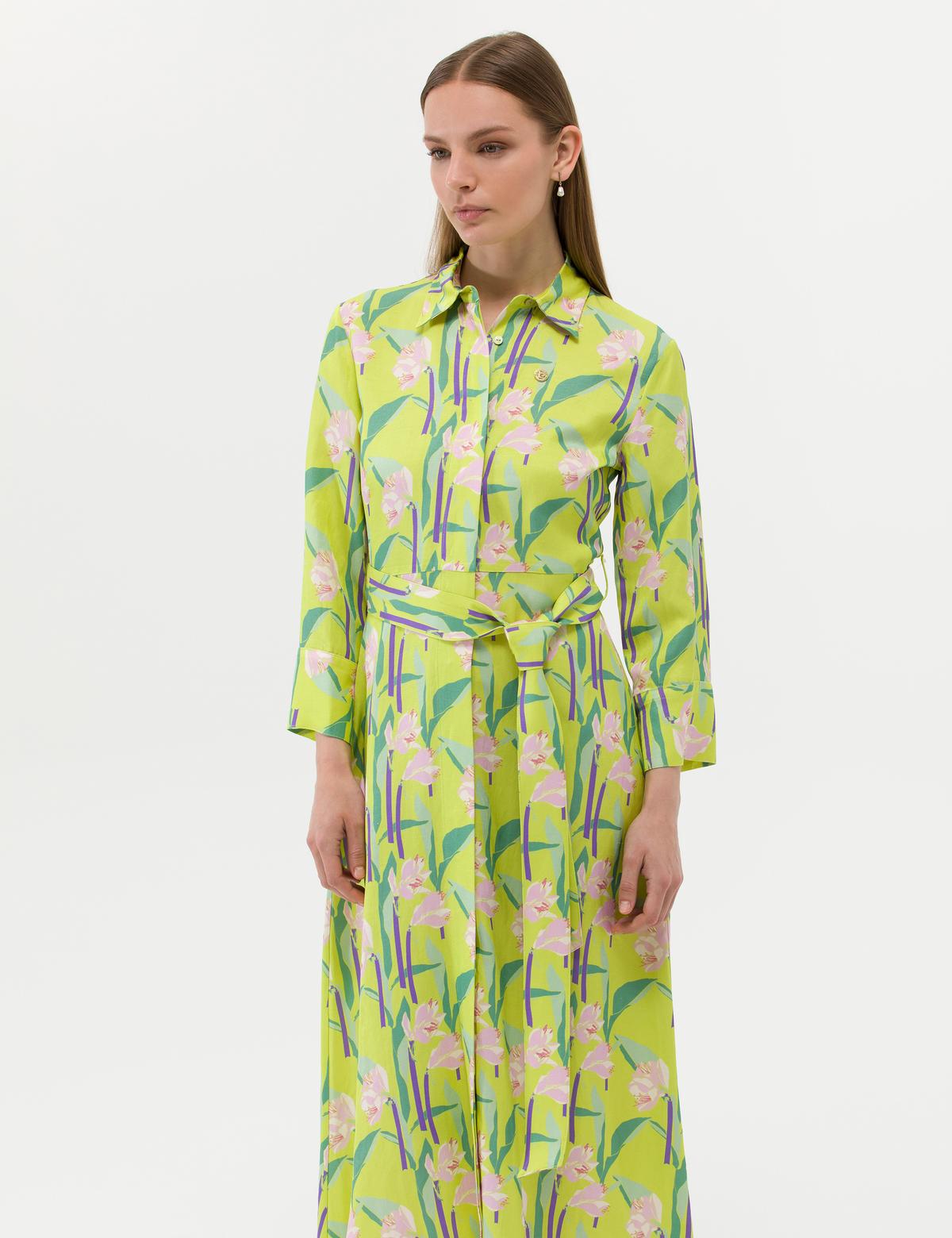 Yeşil Comfort Fit Desenli Elbise - 50262643022