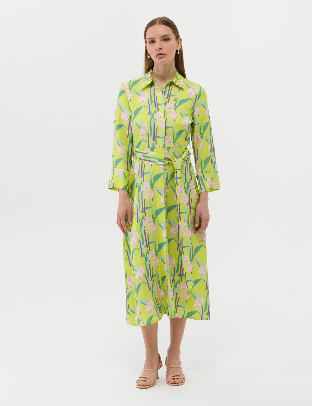 Yeşil Comfort Fit Desenli Elbise - 50262643022