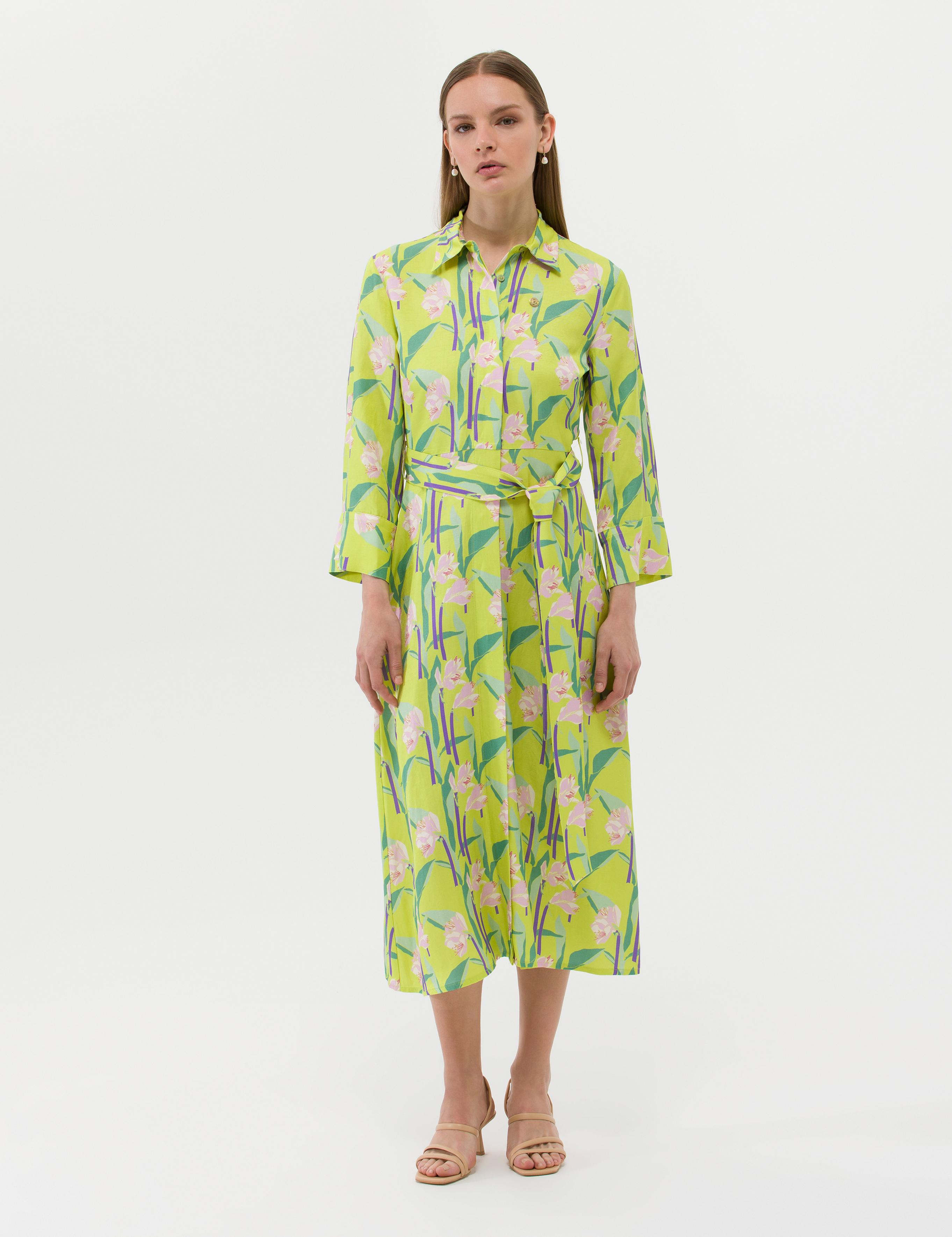 Yeşil Comfort Fit Desenli Elbise