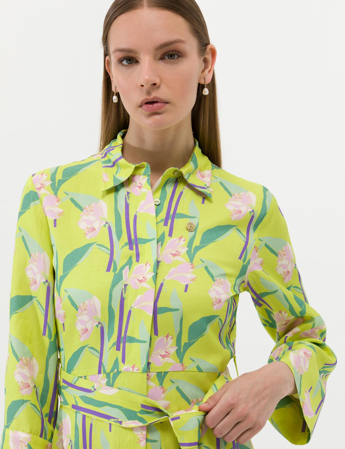 Yeşil Comfort Fit Desenli Elbise - 50262643022