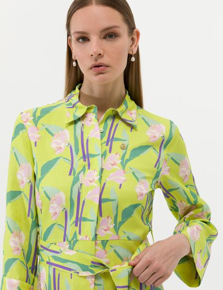 Yeşil Comfort Fit Desenli Elbise - 50262643022